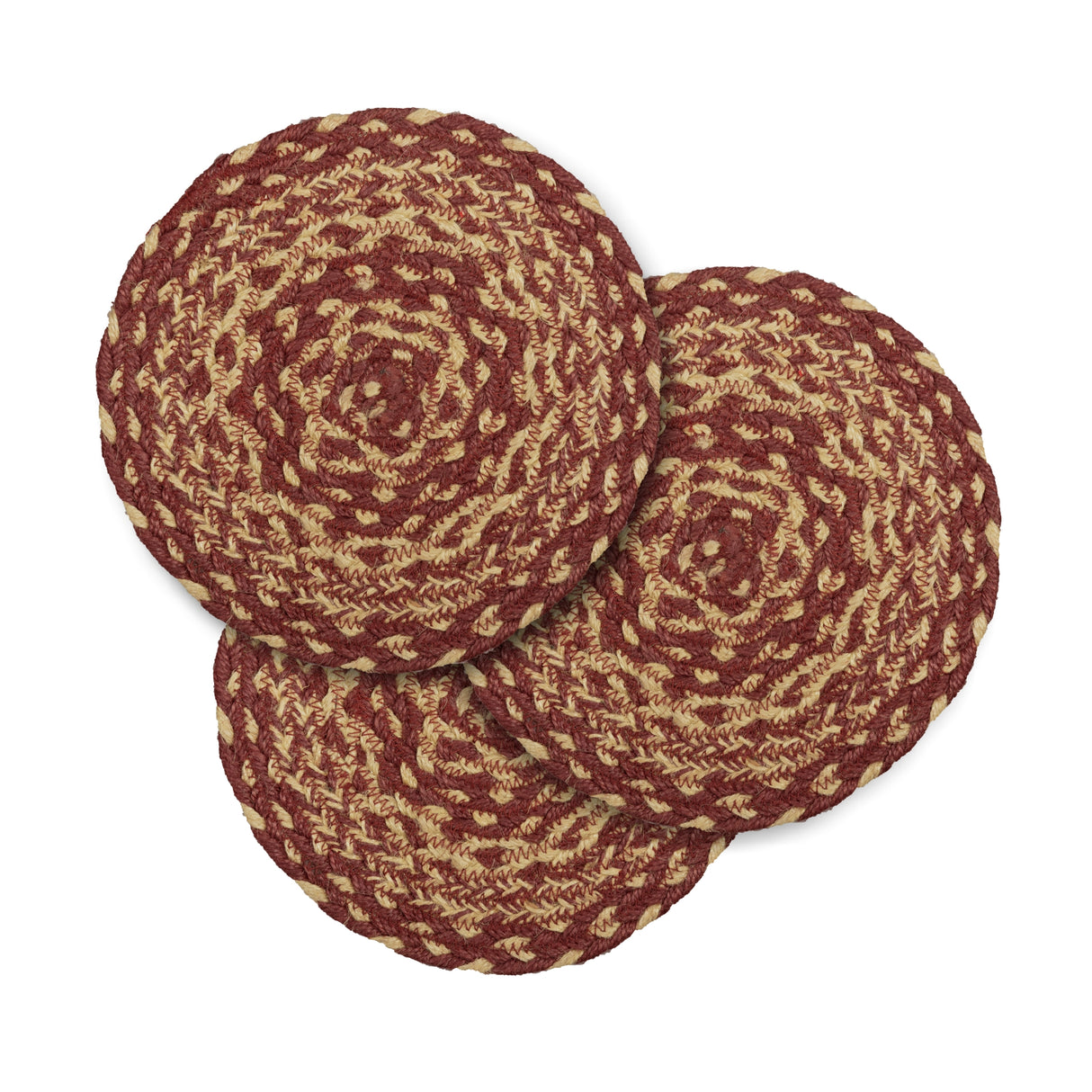 Burgundy Tan Jute Trivet 8, Set of 3