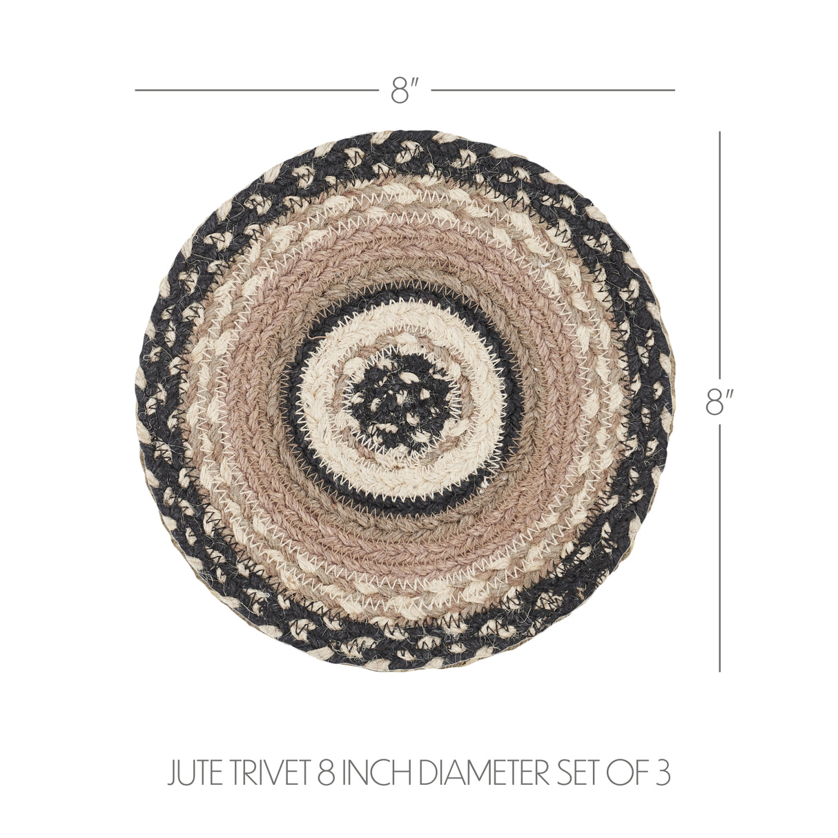 Sawyer Mill Charcoal Creme Jute Trivet 8 Set of 3