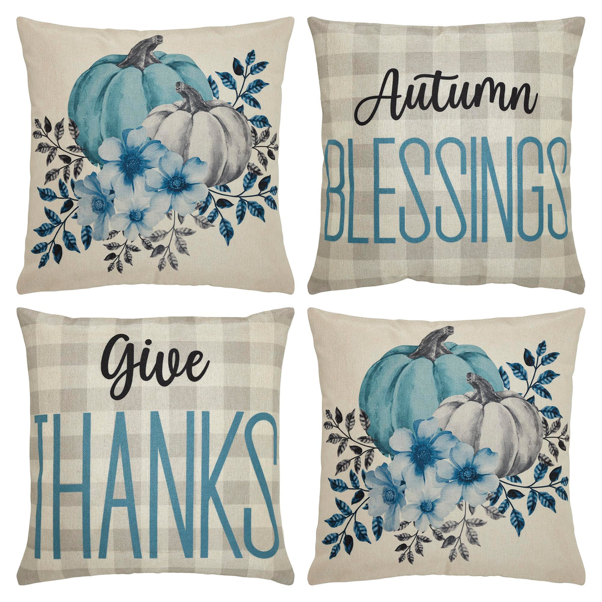 Fall Greetings Pillow Cover Set of 4 18Lx18W