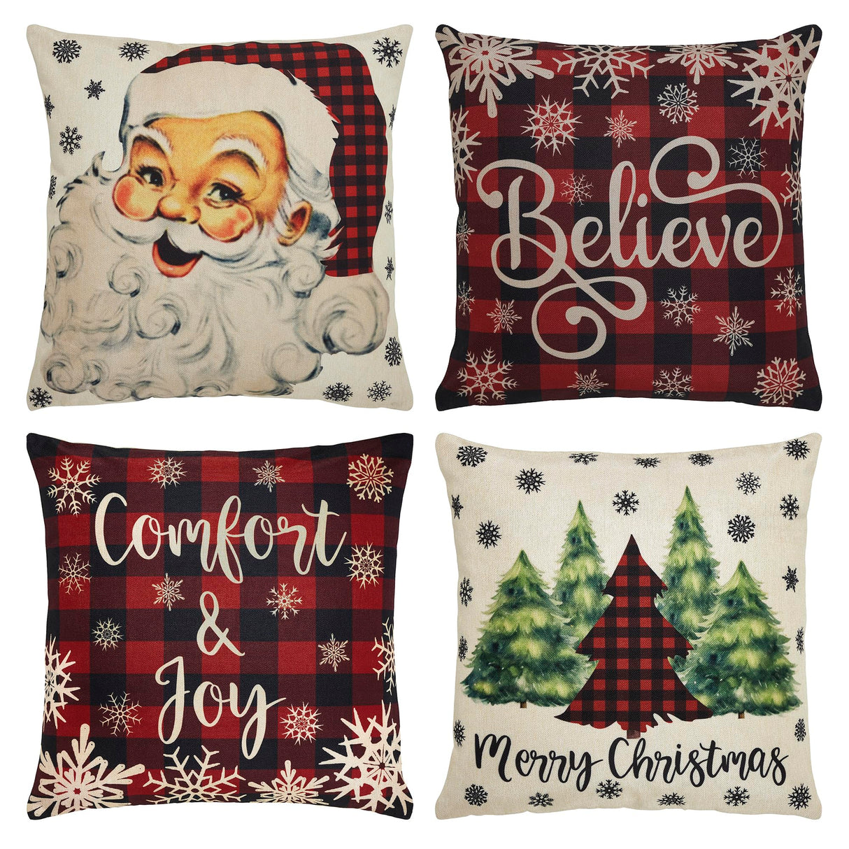 Buffalo Check Christmas Pillow Cover Set of 4 16Lx16W
