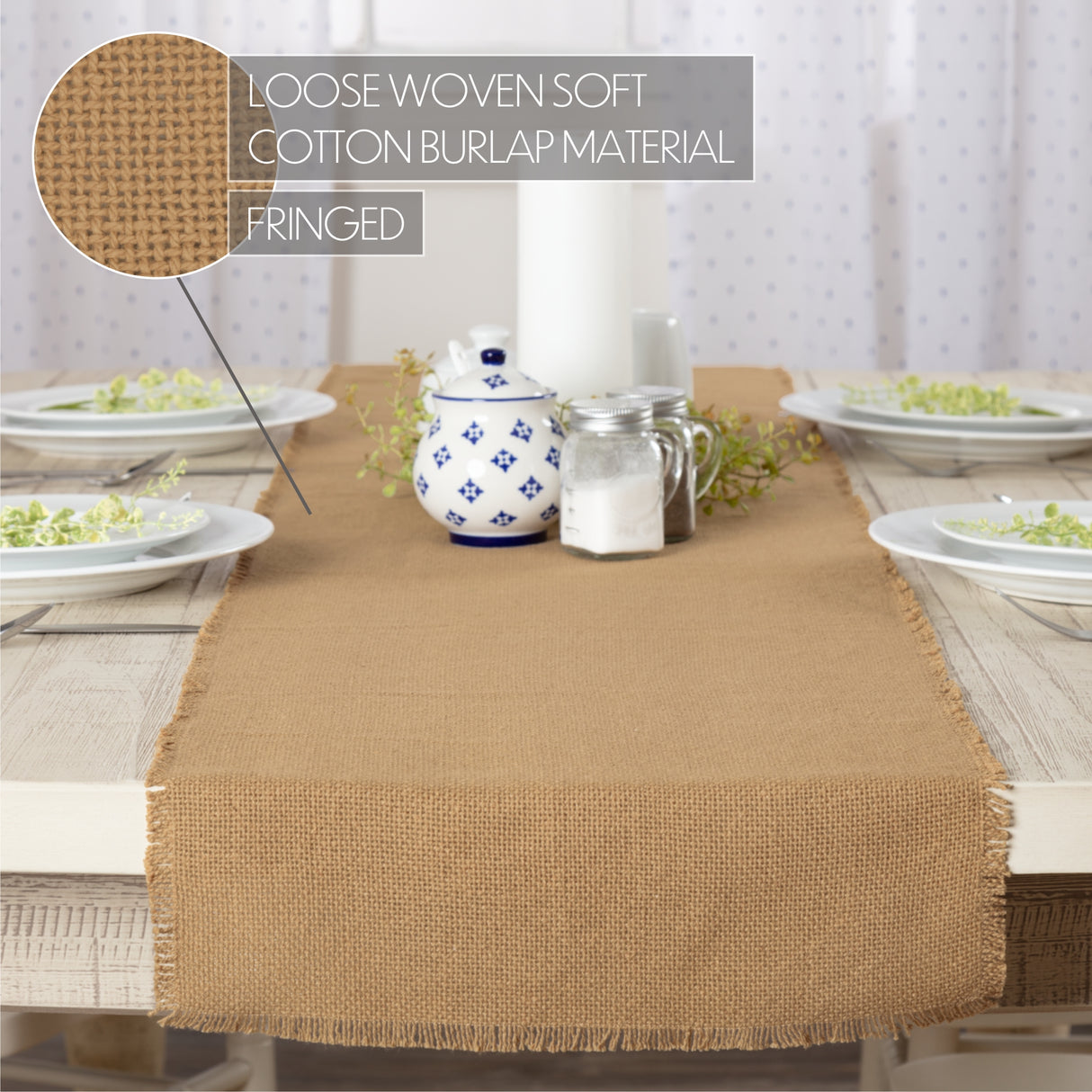 Burlap Natural Natural 13x72 Table Runner & 6 pc 12x18 Placemat Set