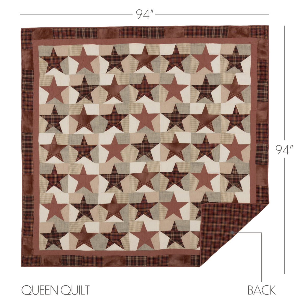 Abilene Star 8PC Burgundy Bedding Set Queen (1 Quilt, 2 Shams, 2 Pillowcases, 1 Bedskirt, 2 Euros)