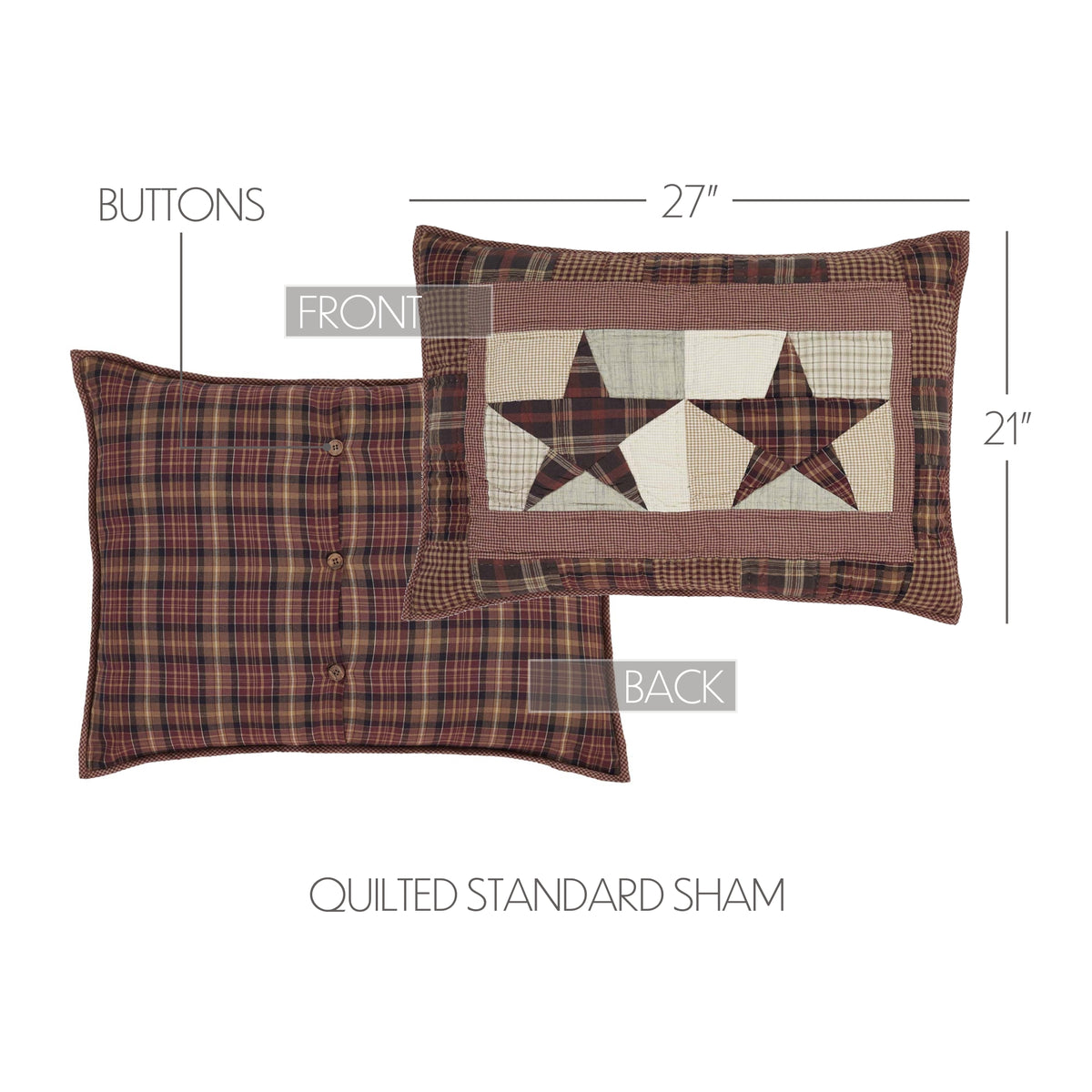 Abilene Star 8PC Burgundy Bedding Set Queen (1 Quilt, 2 Shams, 2 Pillowcases, 1 Bedskirt, 2 Euros)