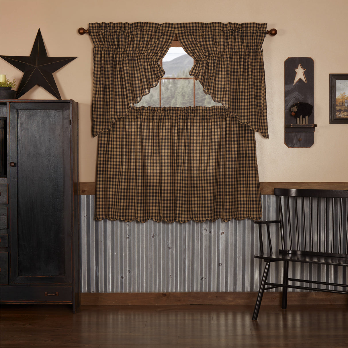 Black Check Curtain Set