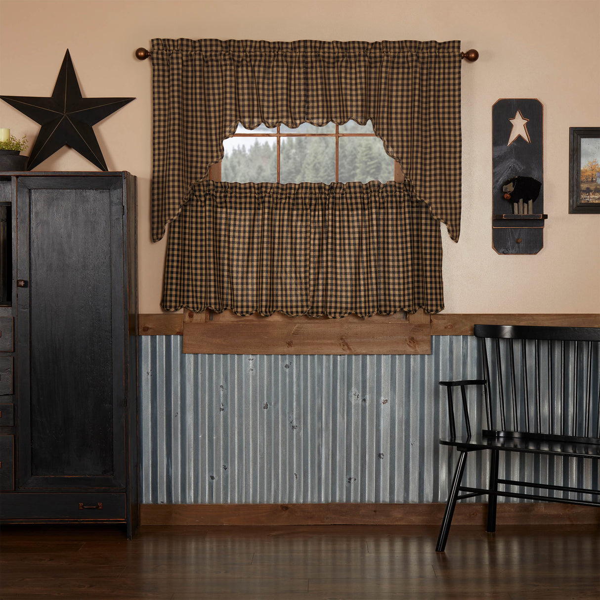 Black Check Curtain Set