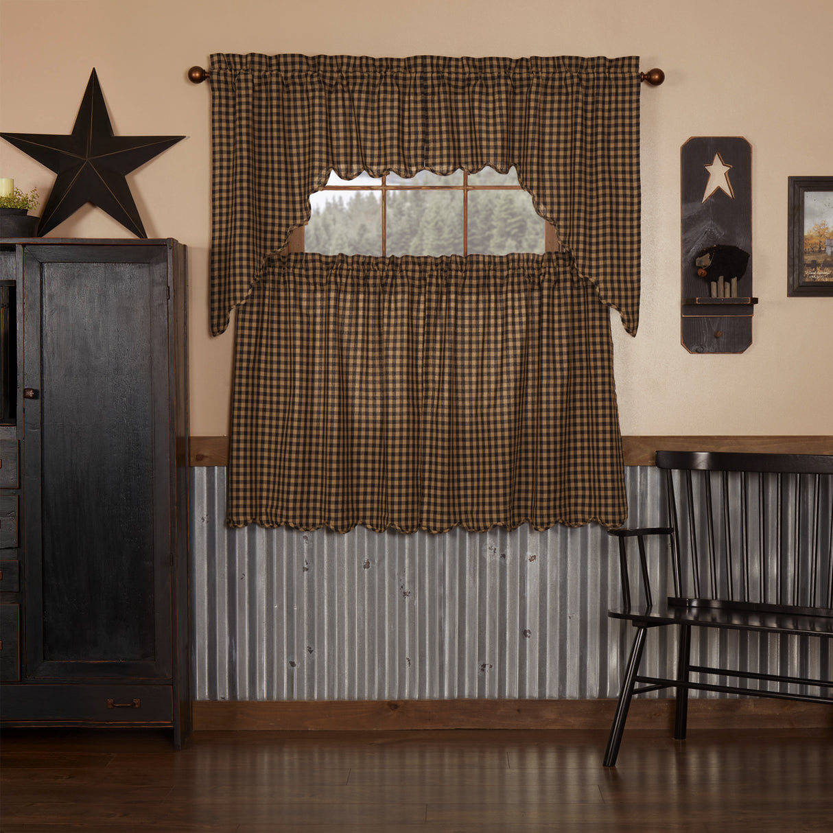 Black Check Curtain Set