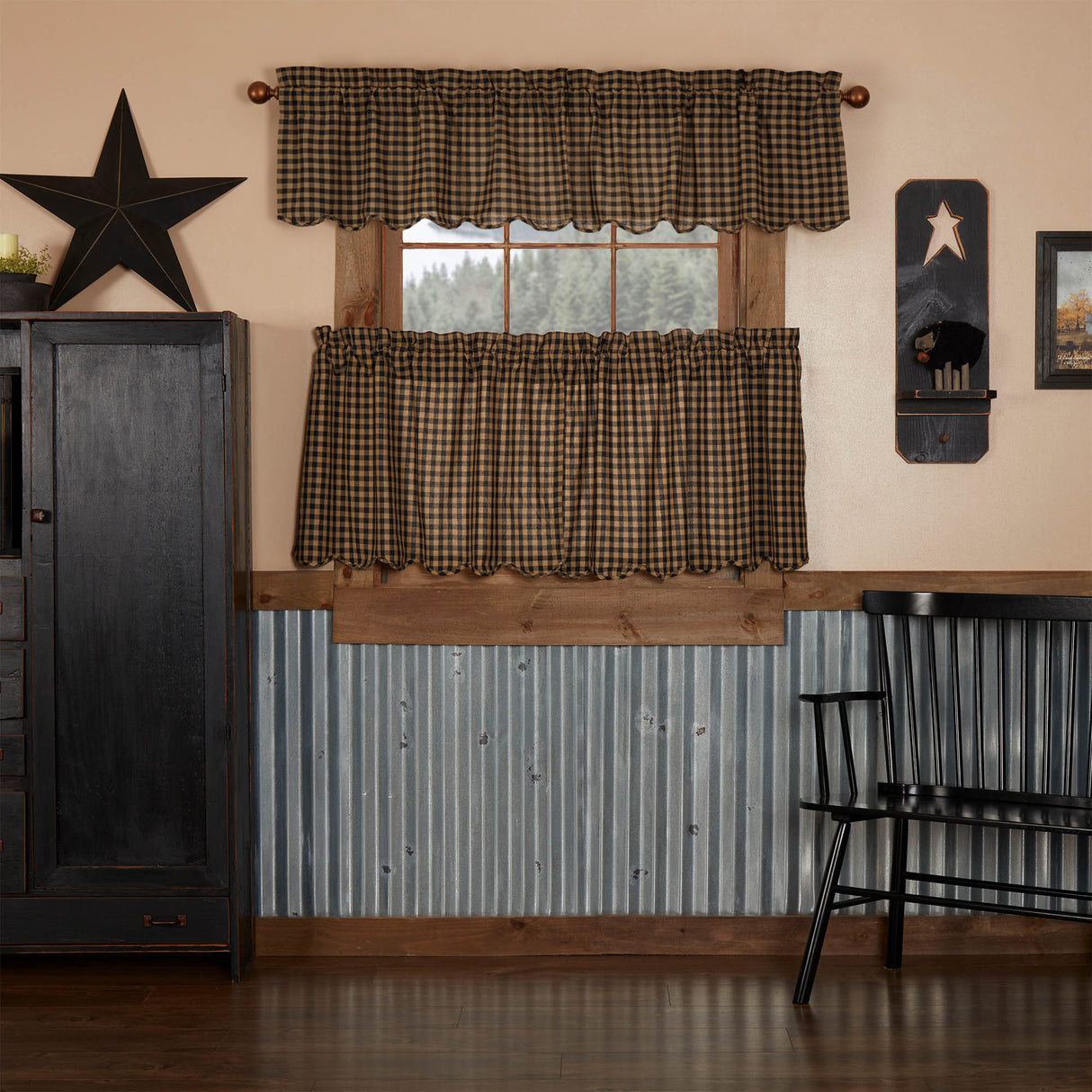 Black Check Curtain Set