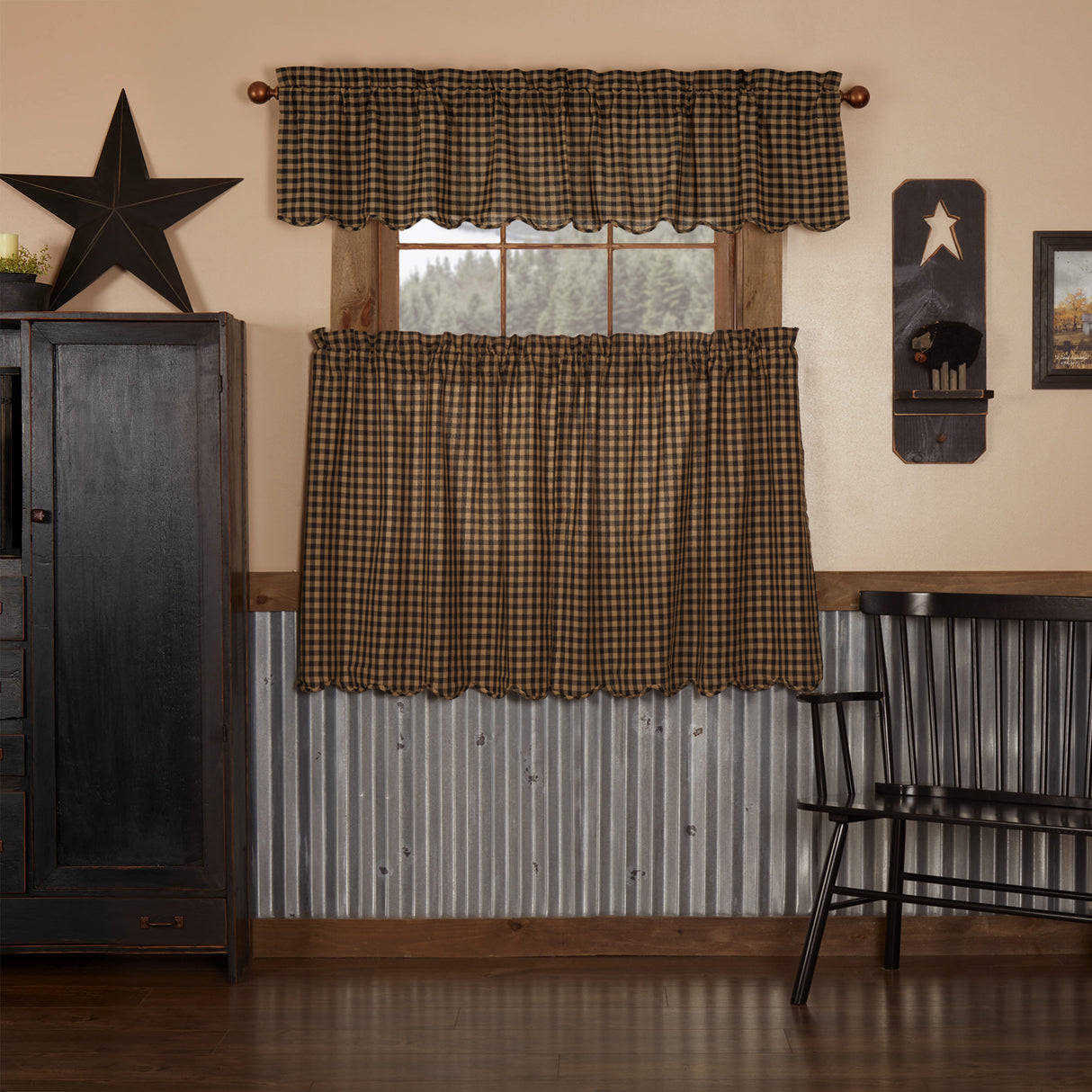 Black Check Curtain Set