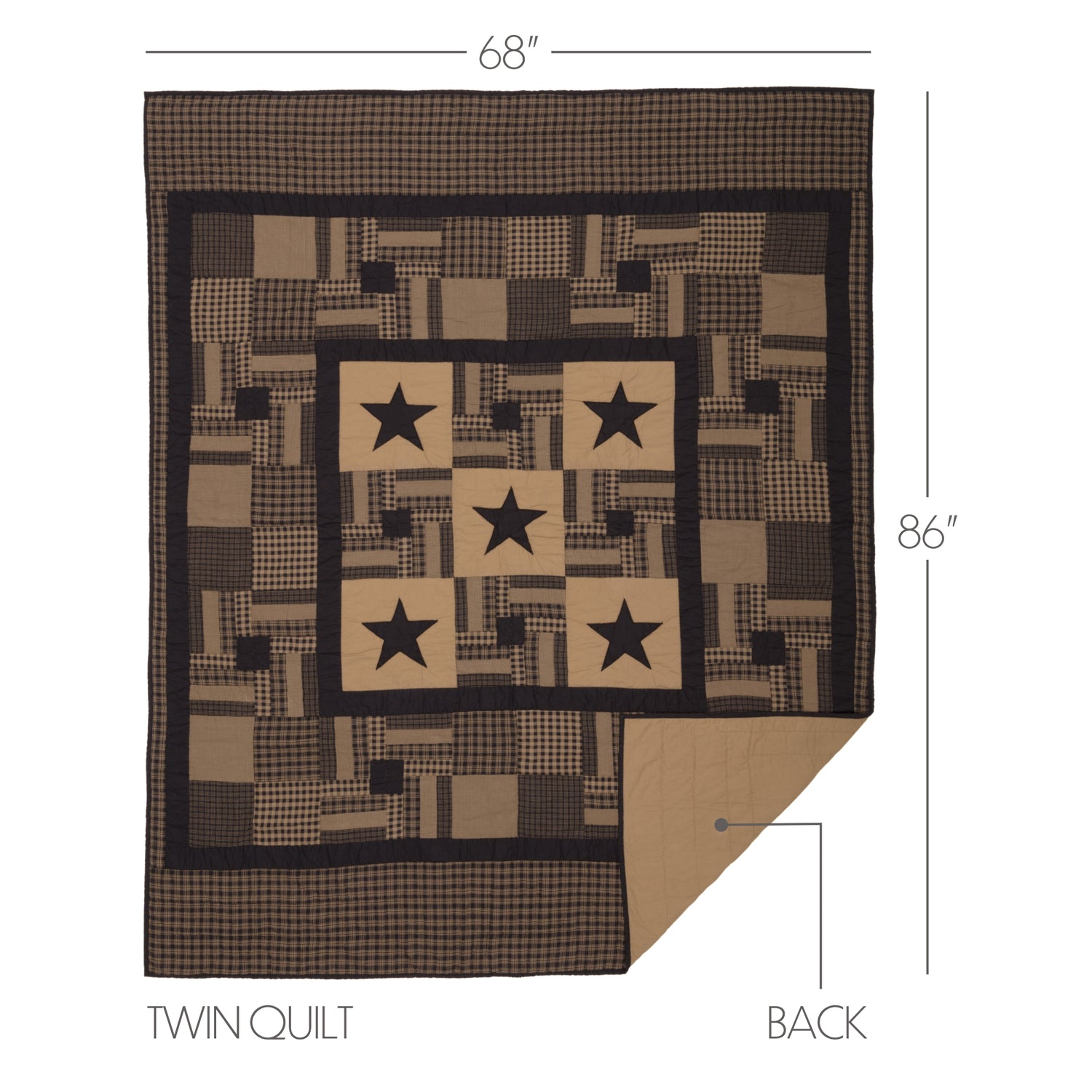 Black Check Star 4 Piece Quilt Set