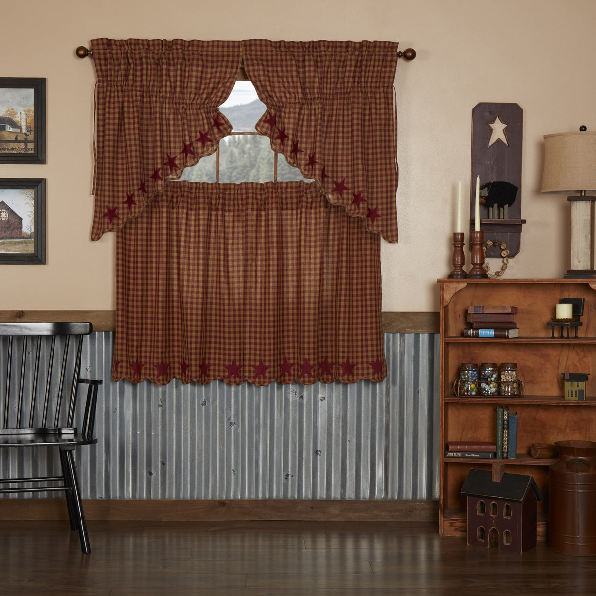 Burgundy Star Curtain Set