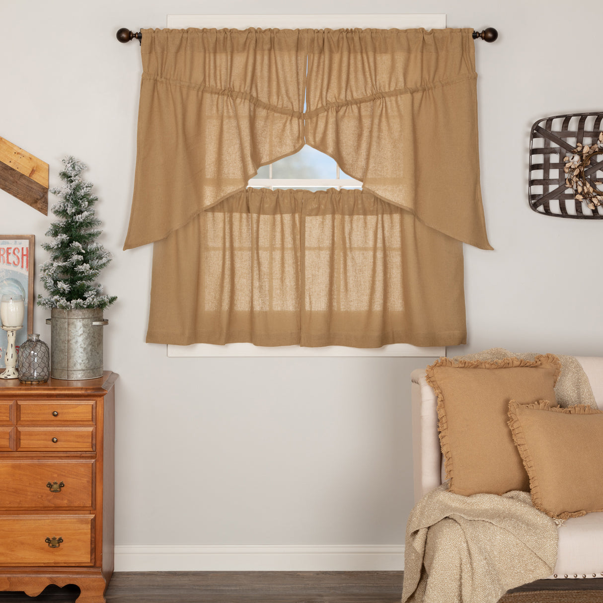 Burlap Antique Curtain Set