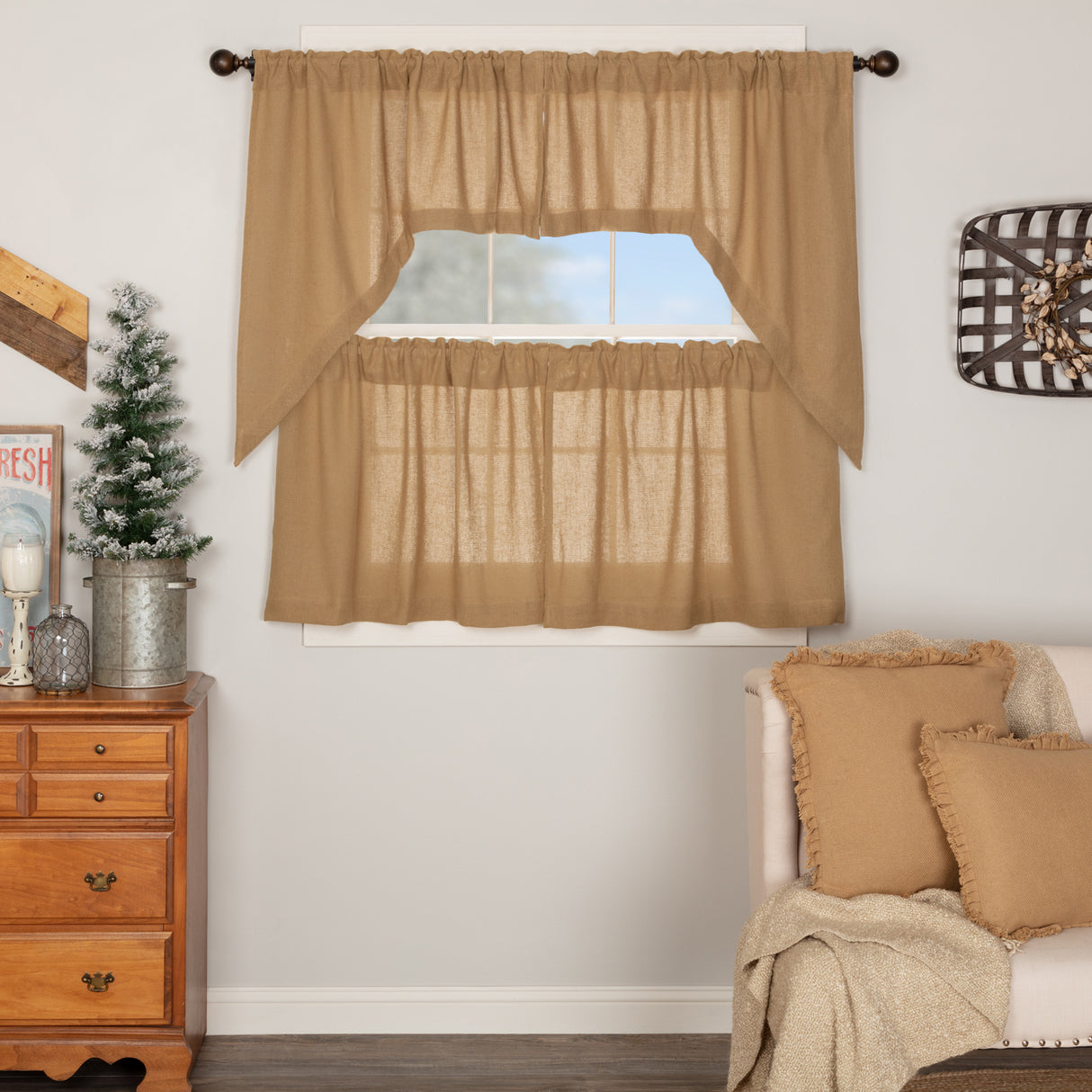 Burlap Antique Curtain Set