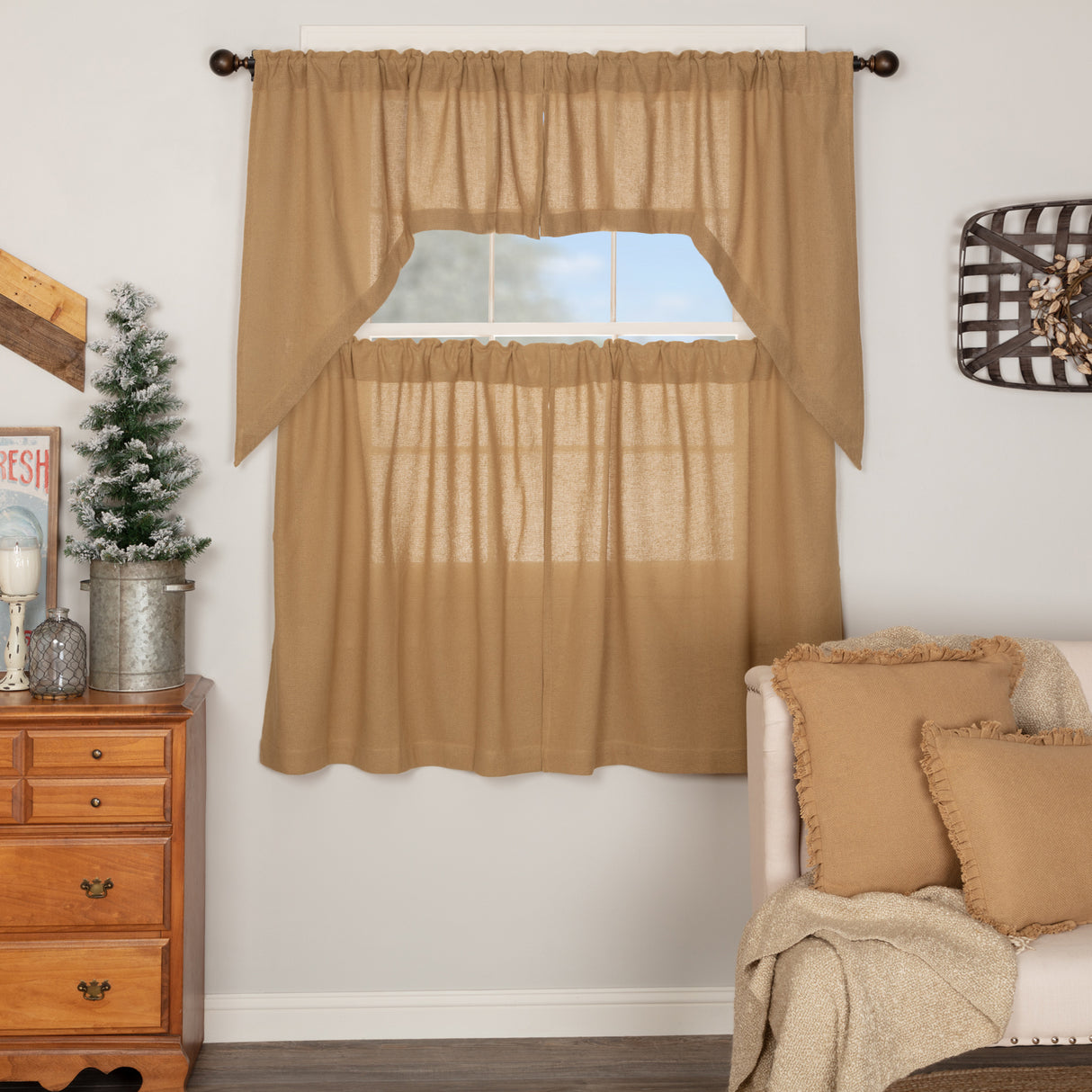 Burlap Antique Curtain Set
