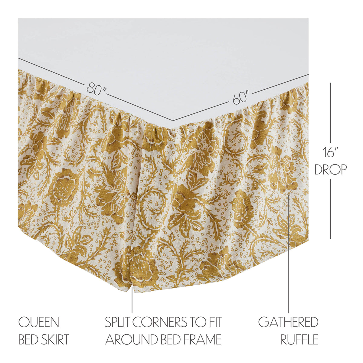 Dorset 4PC Mustard Gold Bedding Set Queen (1 Quilt, 2 Shams, 1 Bedskirt)