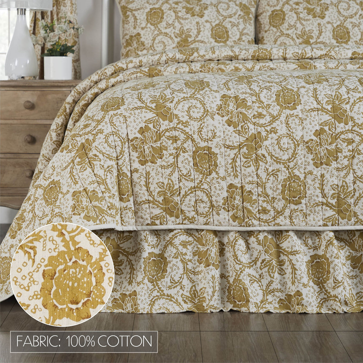 Dorset 4PC Mustard Gold Bedding Set Queen (1 Quilt, 2 Shams, 1 Bedskirt)
