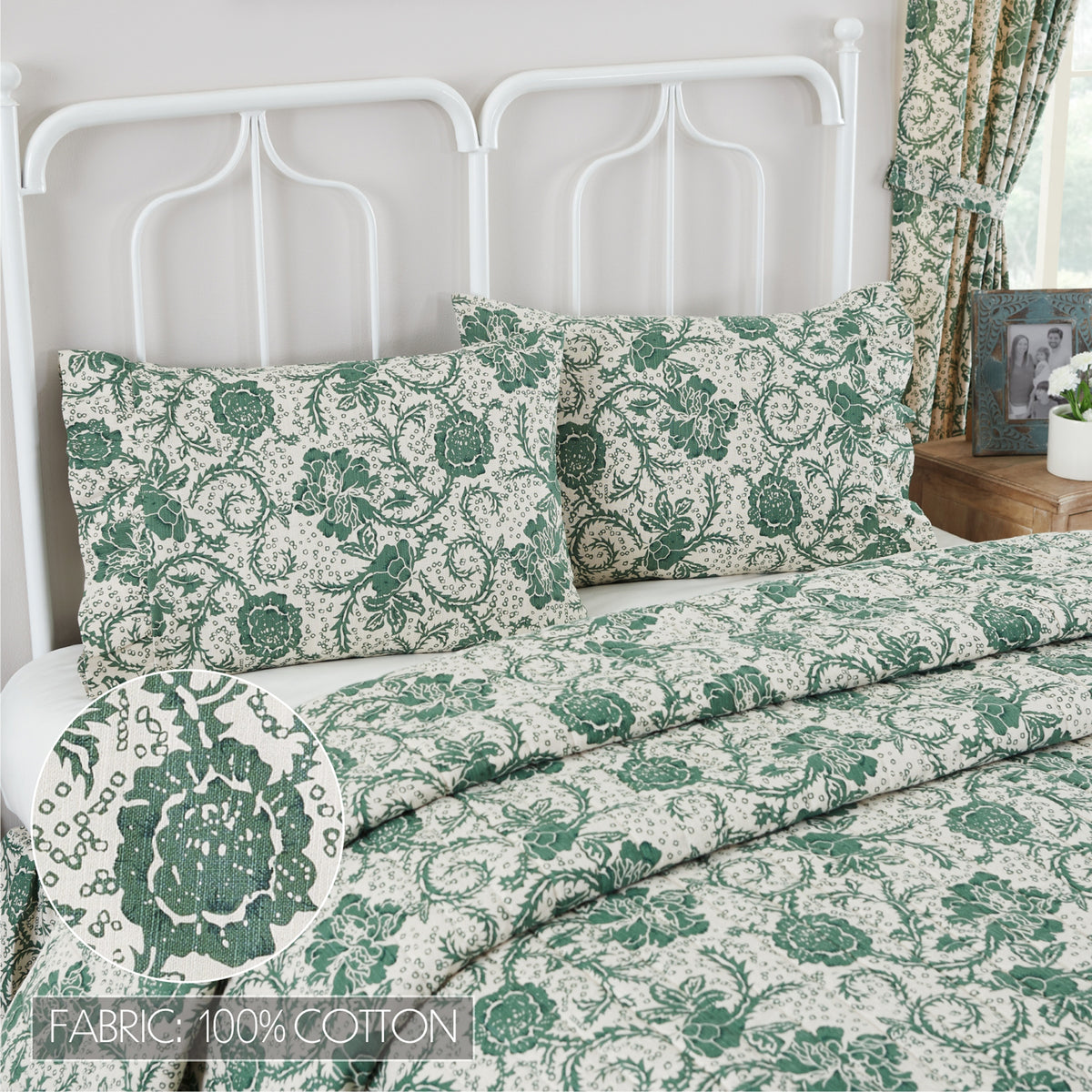 Dorset 5PC Dark Basil Bedding Set Queen (1 Quilt, 2 Shams, 2 Pillowcases)