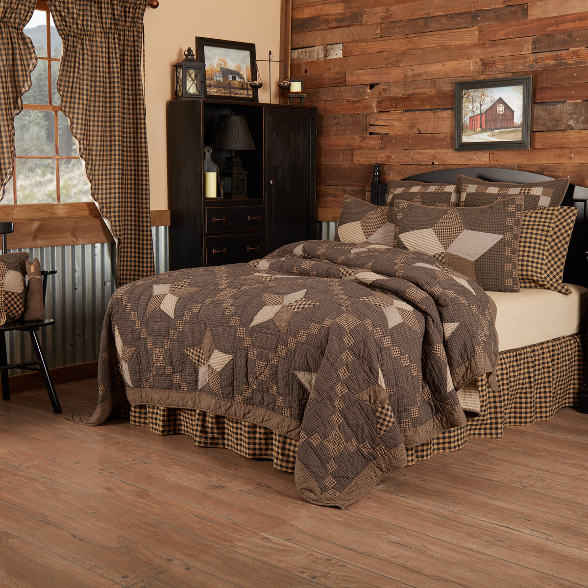 Farmhouse Star 5PC Charcoal Bedding Set King (1 Quilt, 2 Shams, 2 Pillowcases)