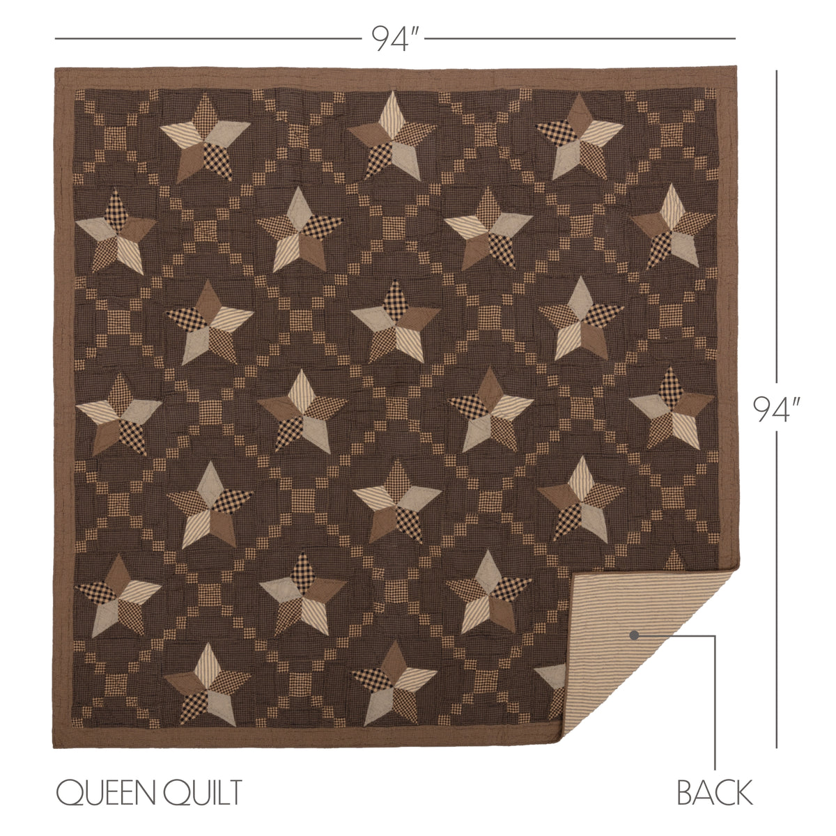 Farmhouse Star 5PC Charcoal Bedding Set Queen (1 Quilt, 2 Shams, 2 Pillowcases)
