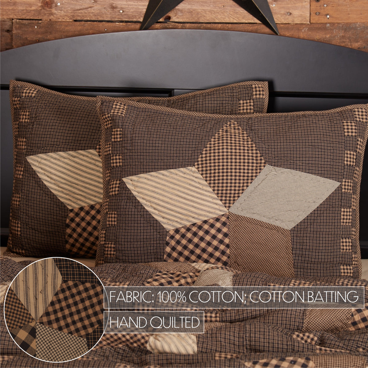 Farmhouse Star 5PC Charcoal Bedding Set Twin (1 Quilt, 2 Shams, 2 Pillowcases)