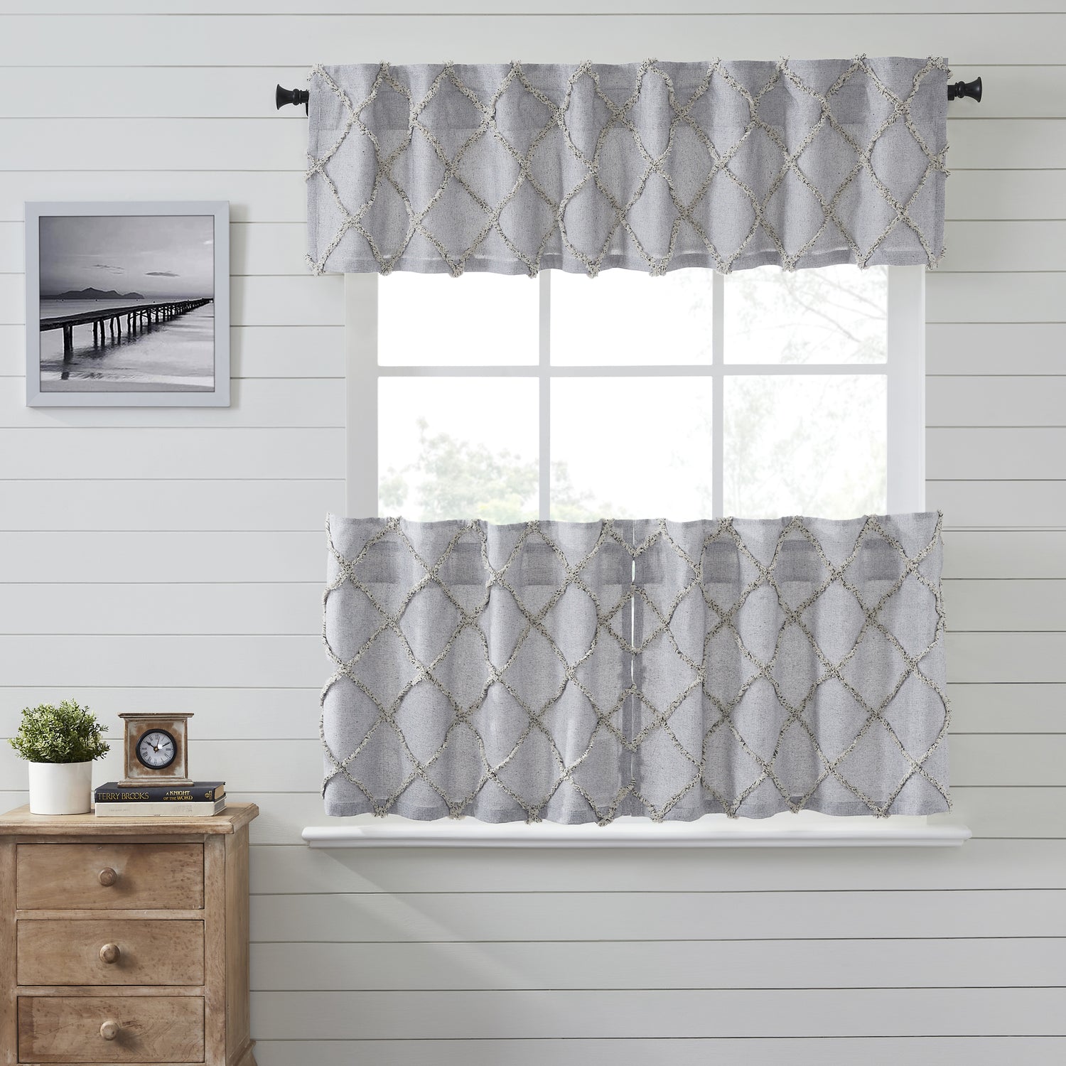 Frayed Lattice Curtain Set