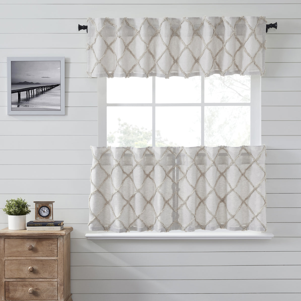Frayed Lattice Curtain Set