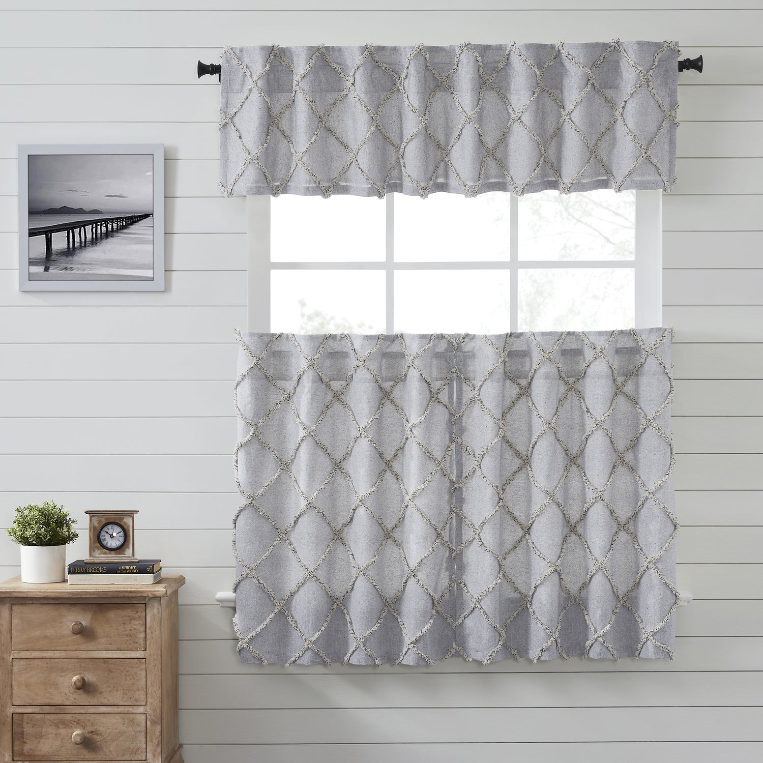 Frayed Lattice Curtain Set