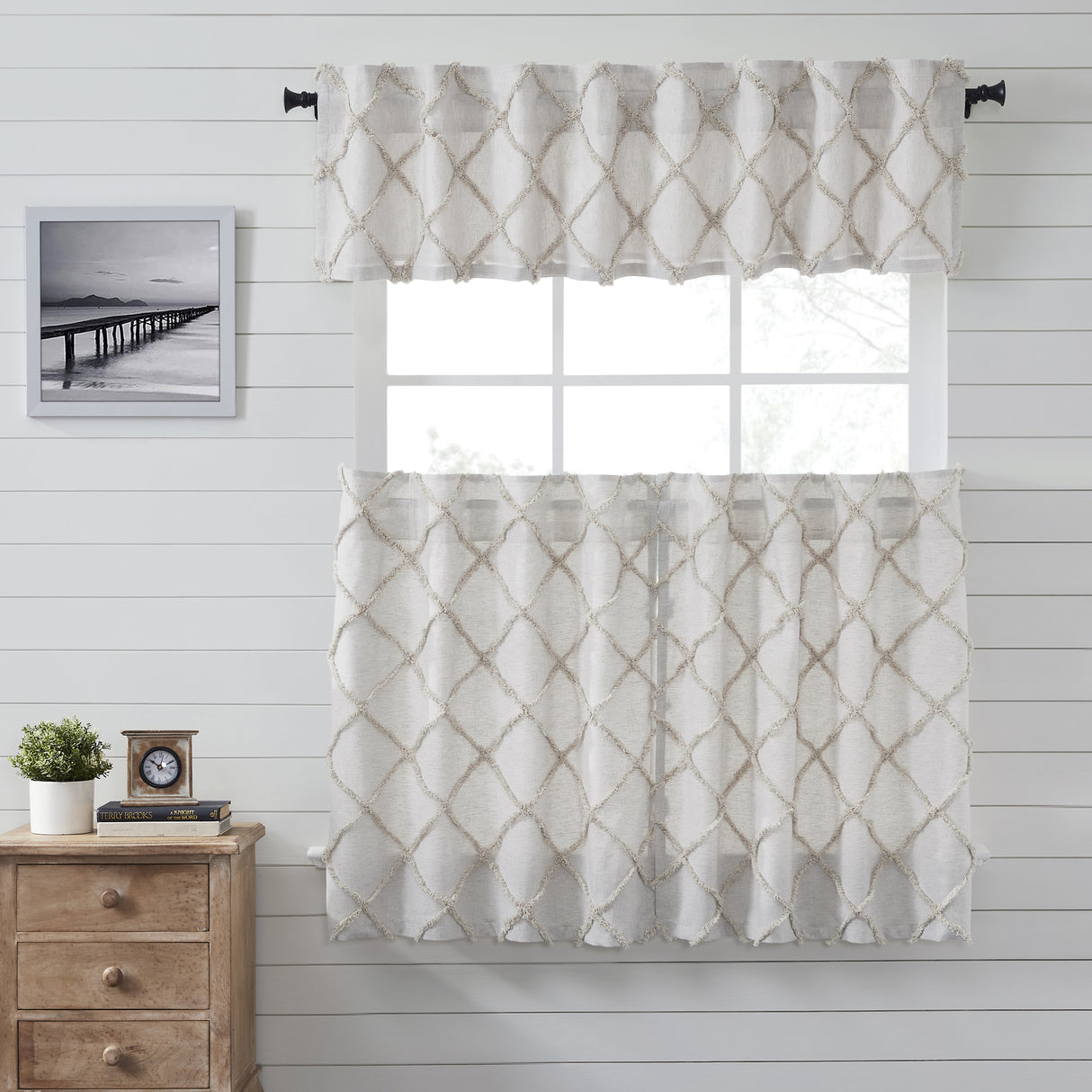 Frayed Lattice Curtain Set