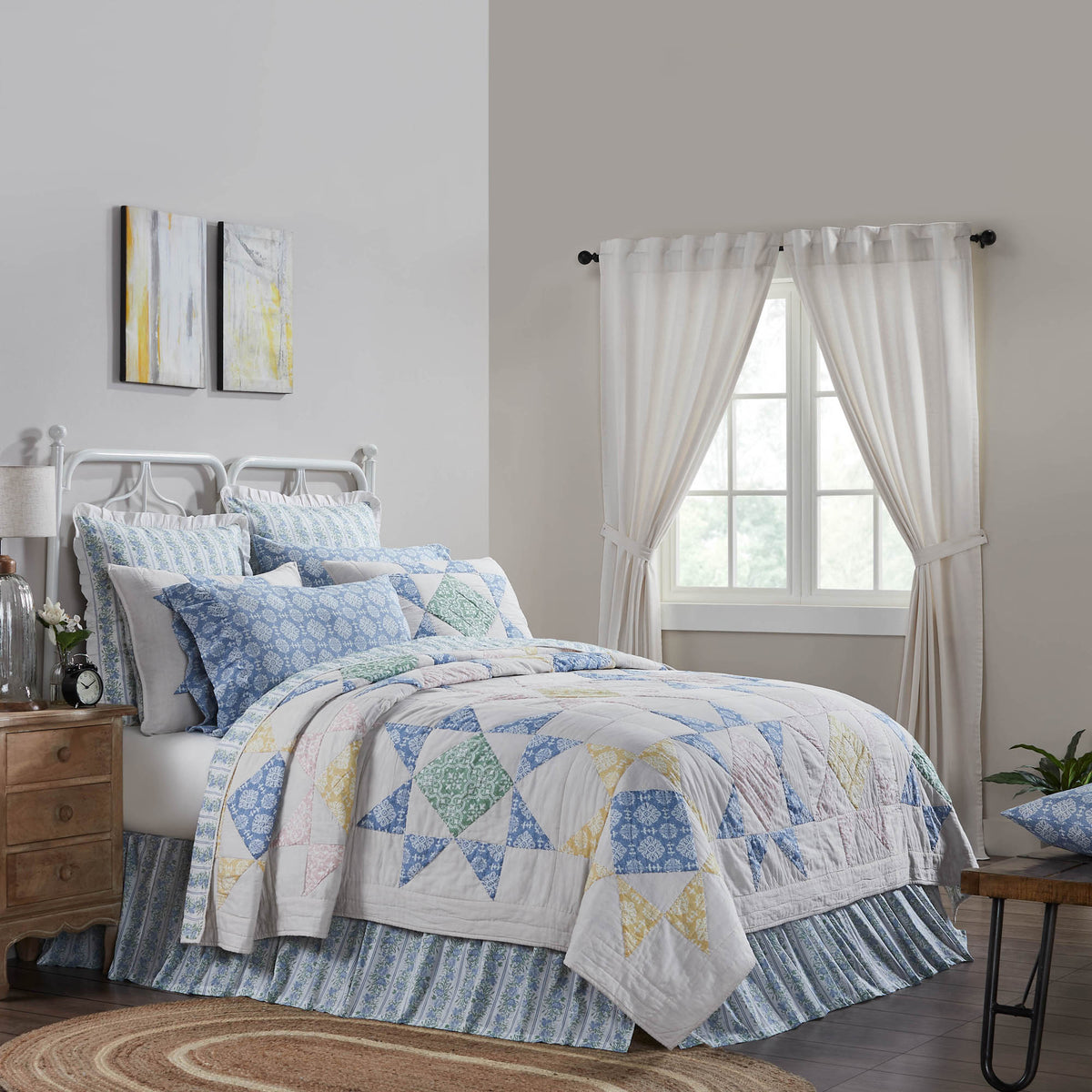 Jolie 4PC Basil Green Bedding Set Queen (1 Quilt, 2 Shams, 1 Bedskirt)