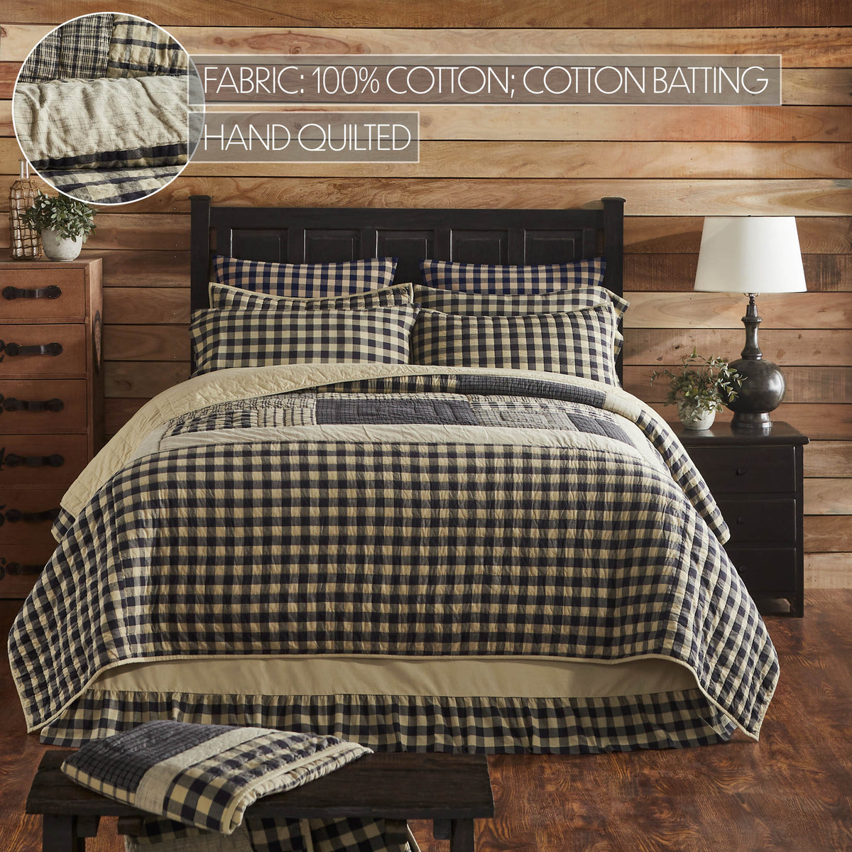My Country 4PC Navy Bedding Set King (1 Quilt, 2 Shams, 1 Bedskirt)