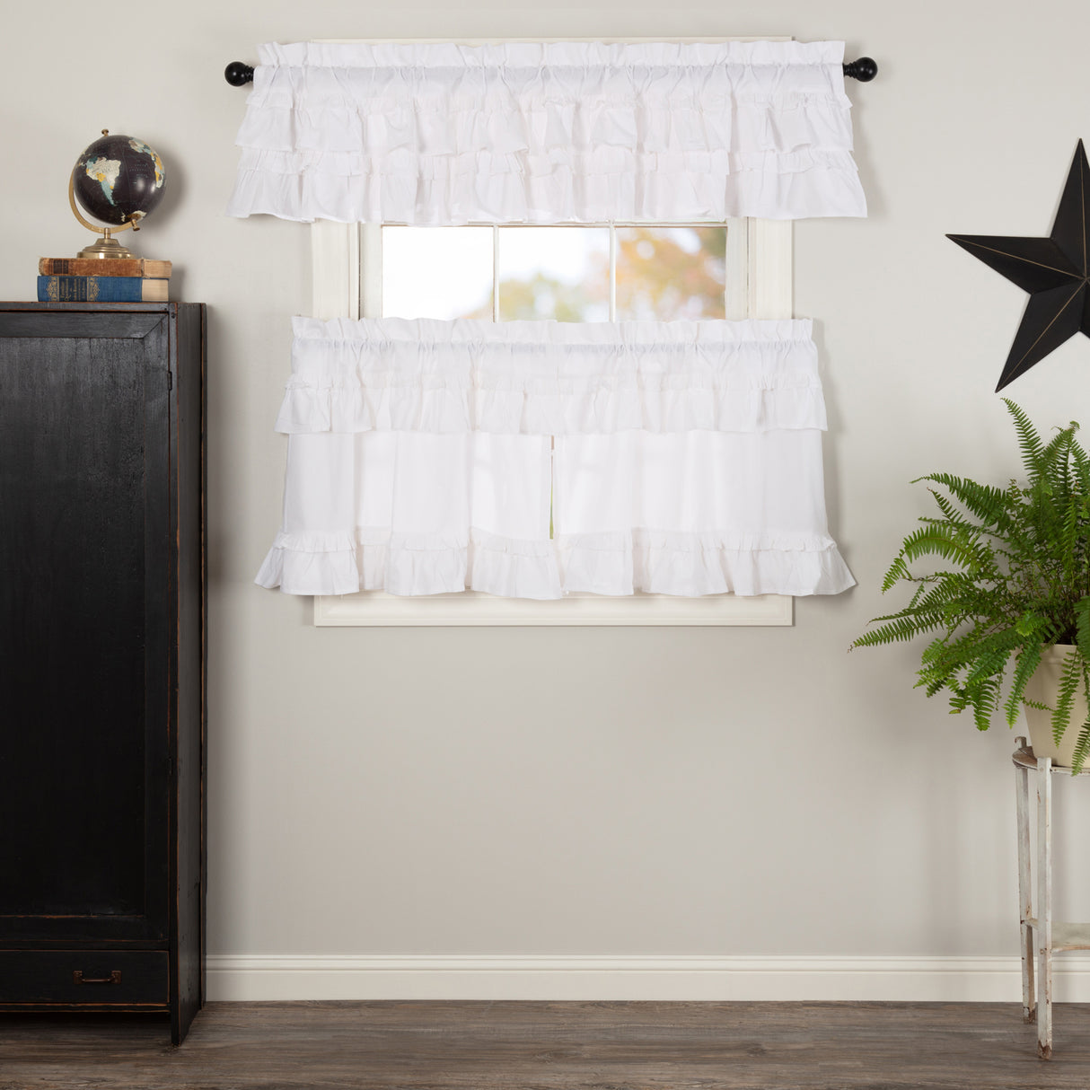 Muslin Ruffled Bleached White Curtain Set