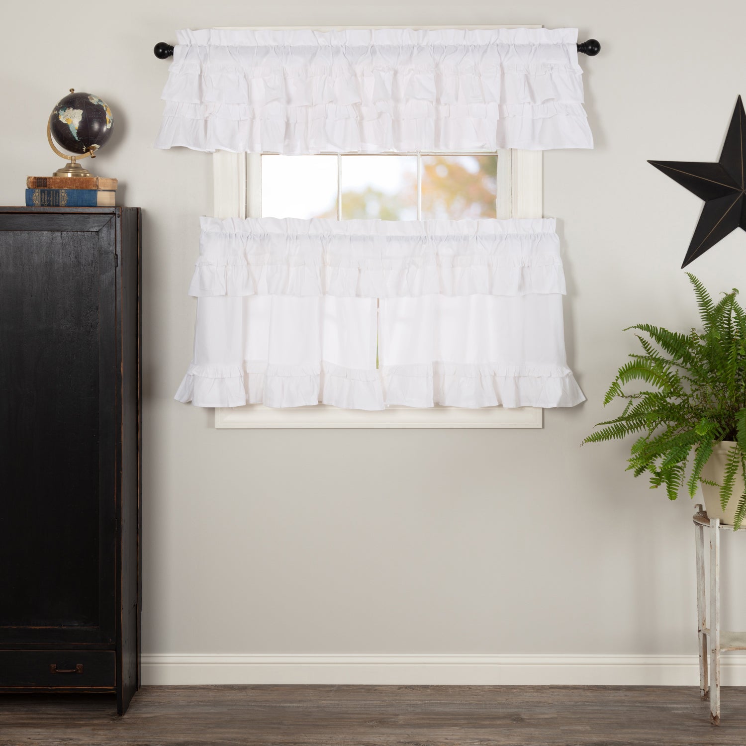 Muslin Ruffled Bleached White Curtain Set