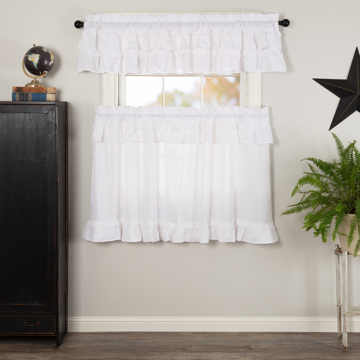 Muslin Ruffled Bleached White Curtain Set