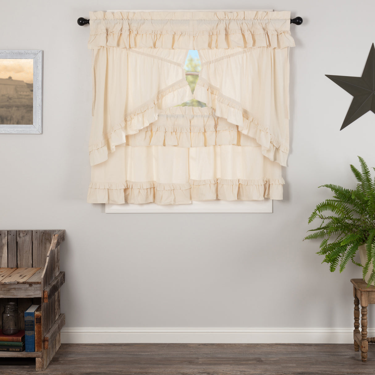 Muslin Ruffled Unbleached Natural Curtain Set