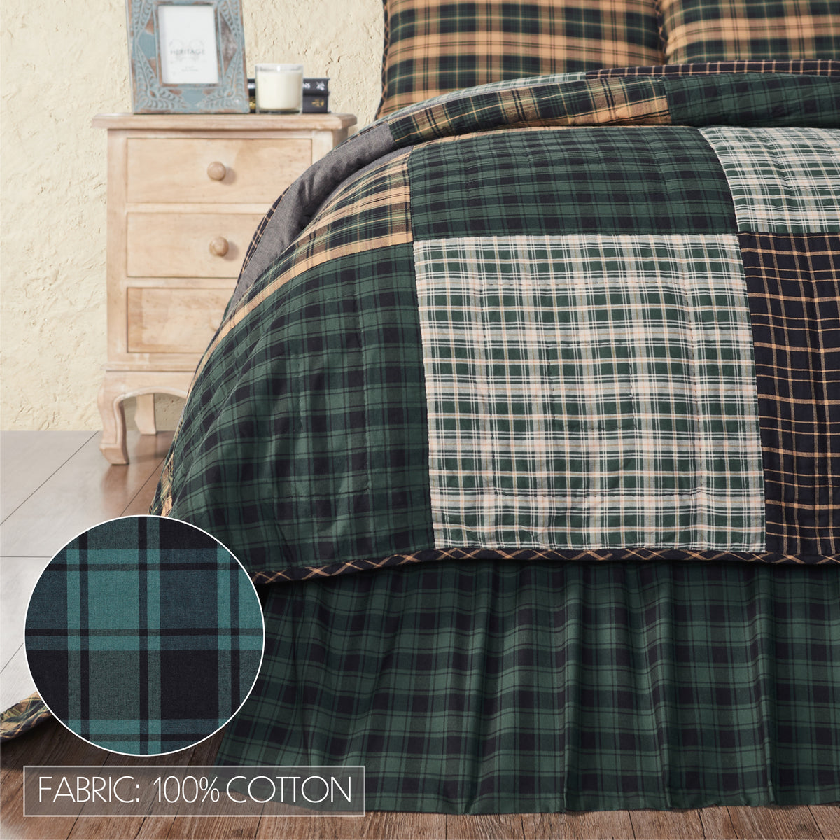 Pine Grove 4PC Pine Green Bedding Set Twin (1 Quilt, 2 Shams, 1 Bedskirt)