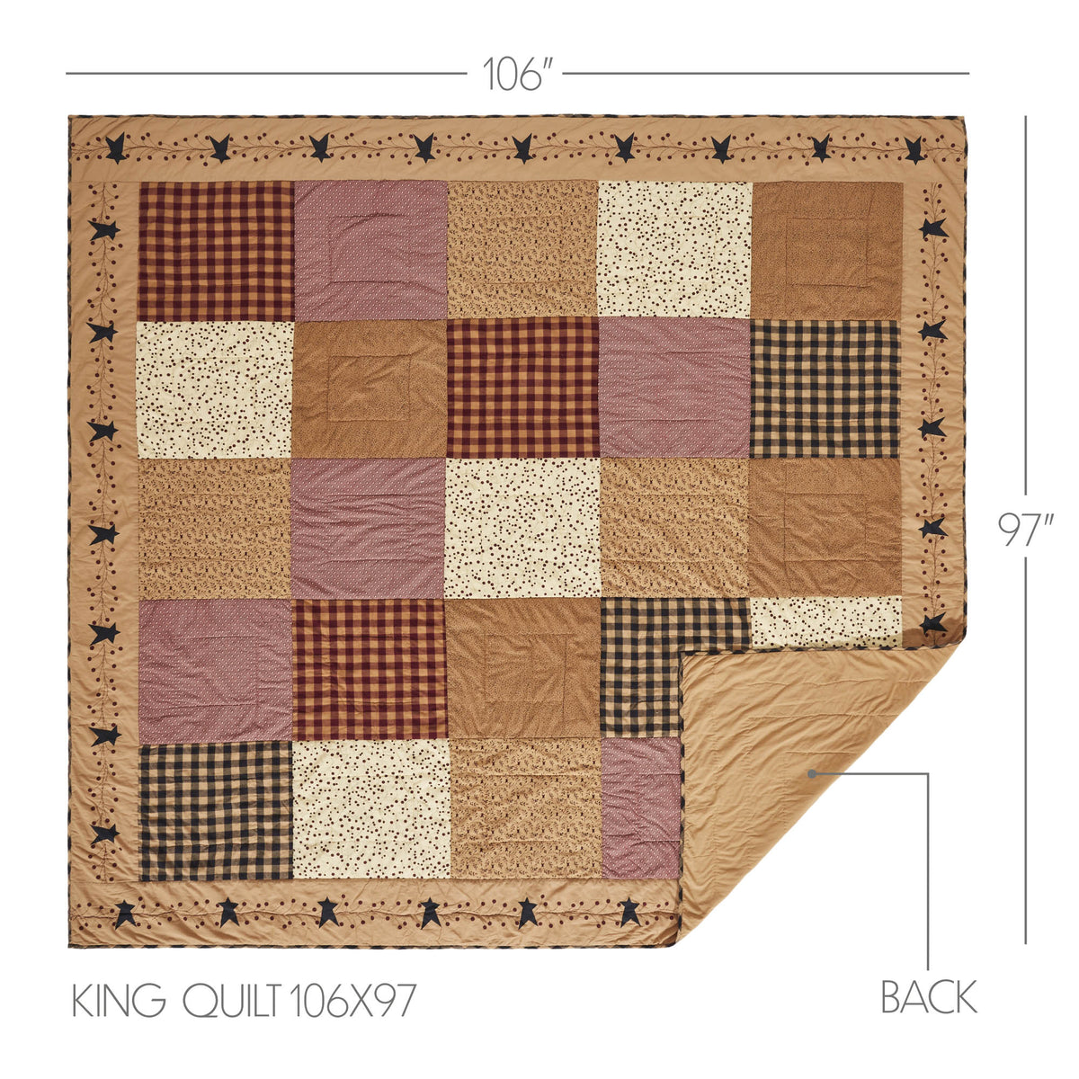 Pip Vinestar 5PC Burgundy Bedding Set King (1 Quilt, 2 Shams, 2 Pillowcases)