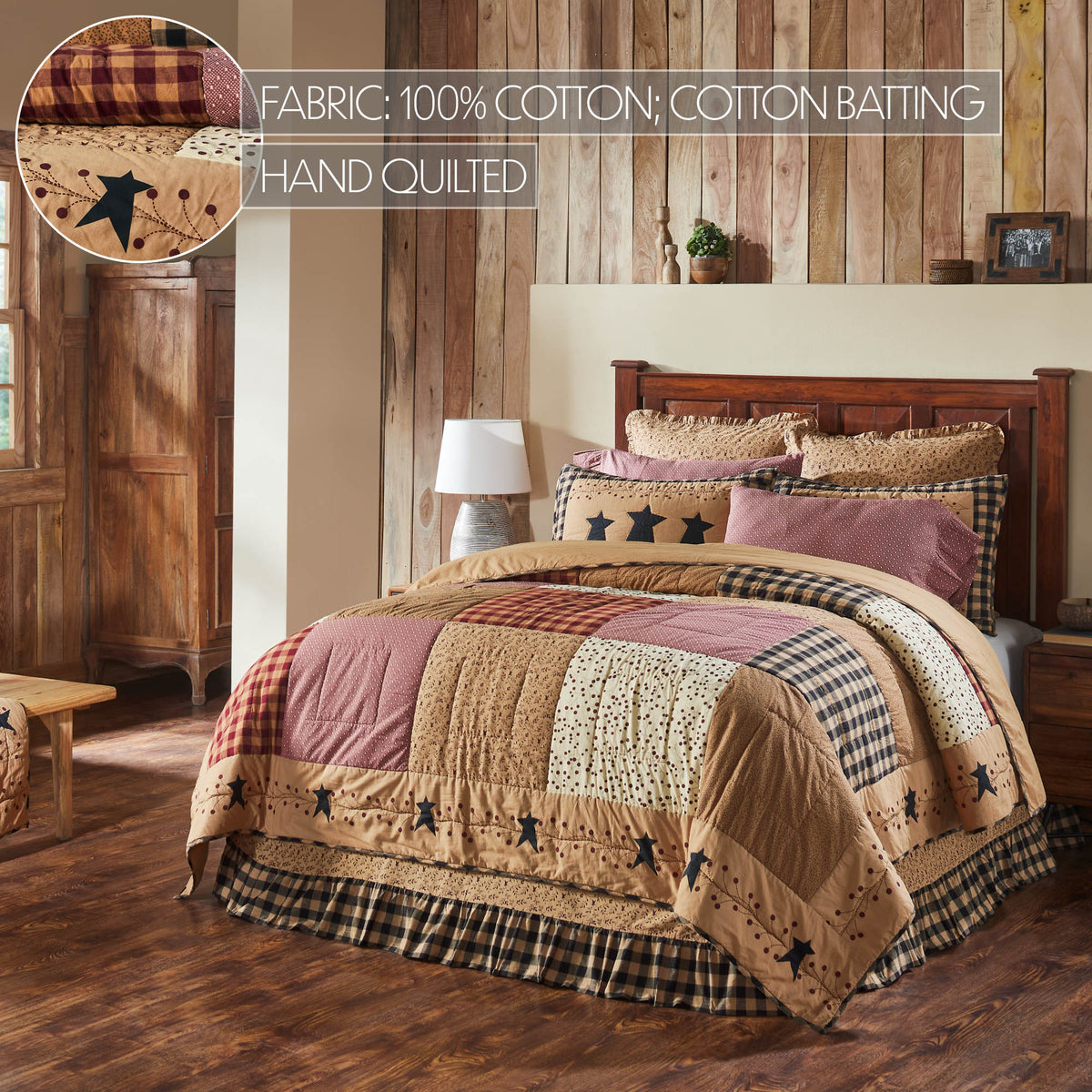 Pip Vinestar 5PC Burgundy Bedding Set Twin (1 Quilt, 2 Shams, 2 Pillowcases)