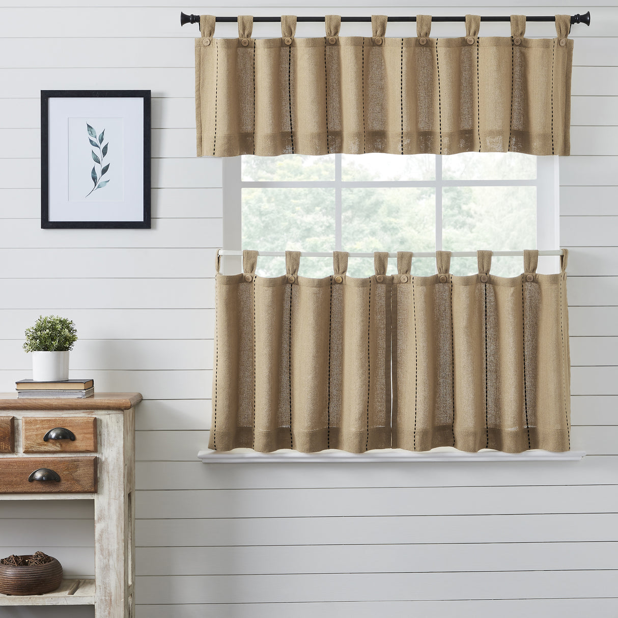 Stitched Burlap Curtain Set