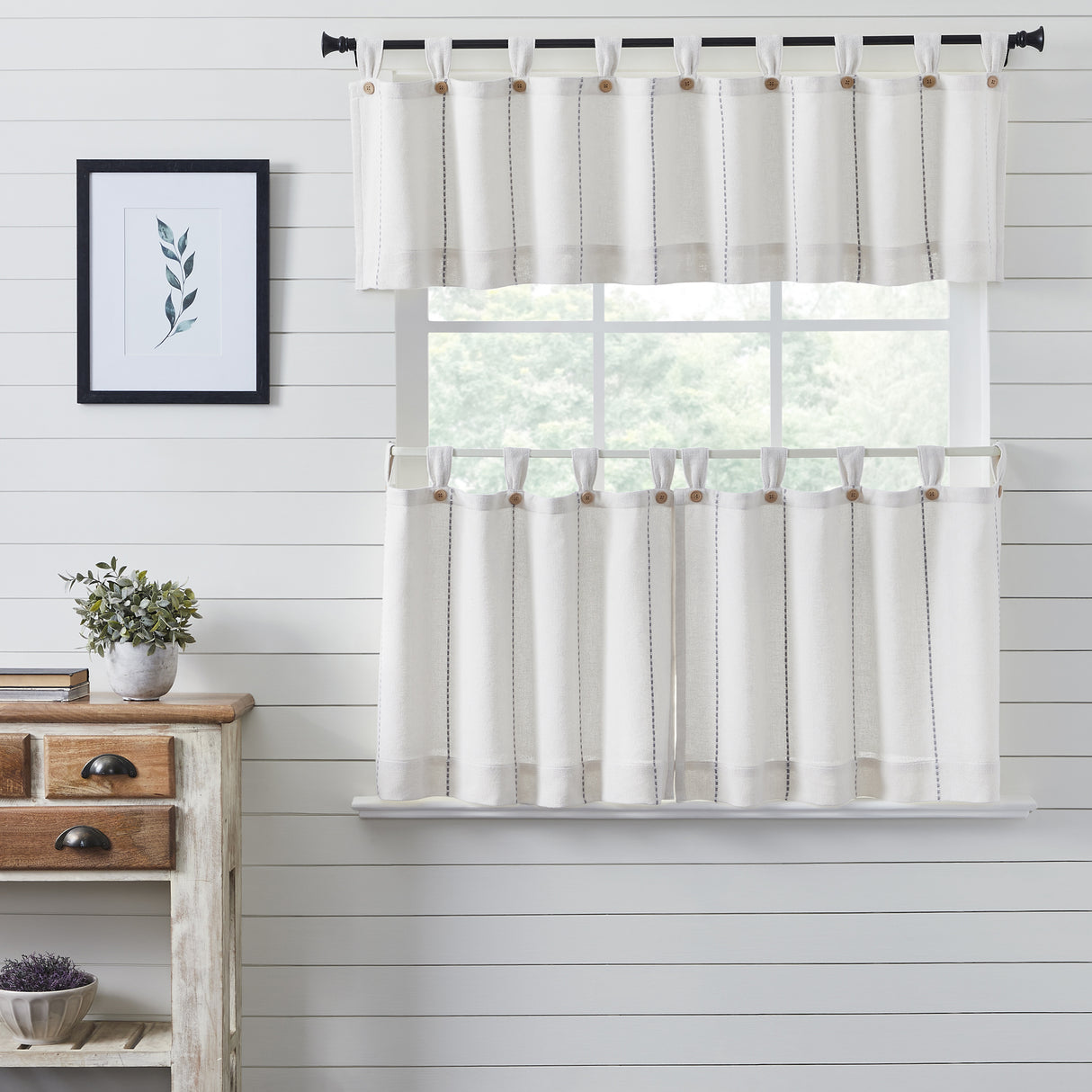 Stitched Burlap Curtain Set