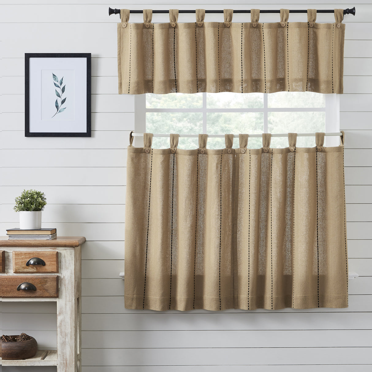 Stitched Burlap Curtain Set