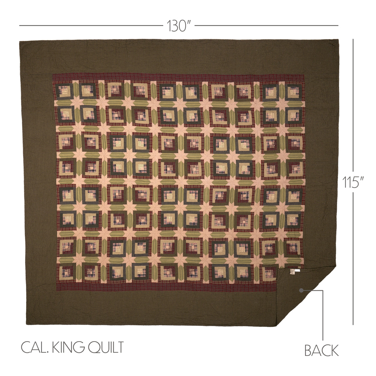 Tea Cabin 5PC Moss Green Bedding Set Cal King (1 Quilt, 2 Shams, 2 Pillowcases)