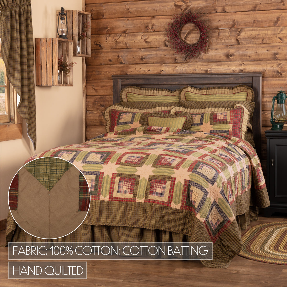 Tea Cabin 5PC Moss Green Bedding Set King (1 Quilt, 2 Shams, 2 Pillowcases)