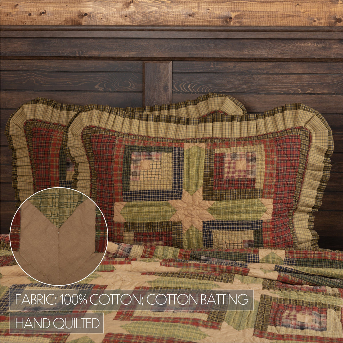 Tea Cabin 6PC Moss Green Bedding Set Queen (1 Quilt, 2 Shams, 2 Pillowcases, 1 Bedskirt)