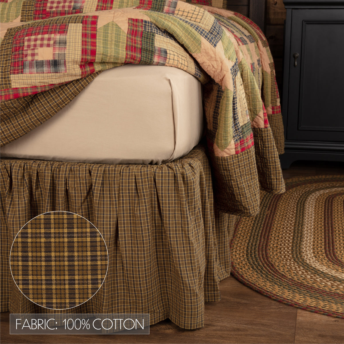 Tea Cabin 6PC Moss Green Bedding Set Queen (1 Quilt, 2 Shams, 2 Pillowcases, 1 Bedskirt)