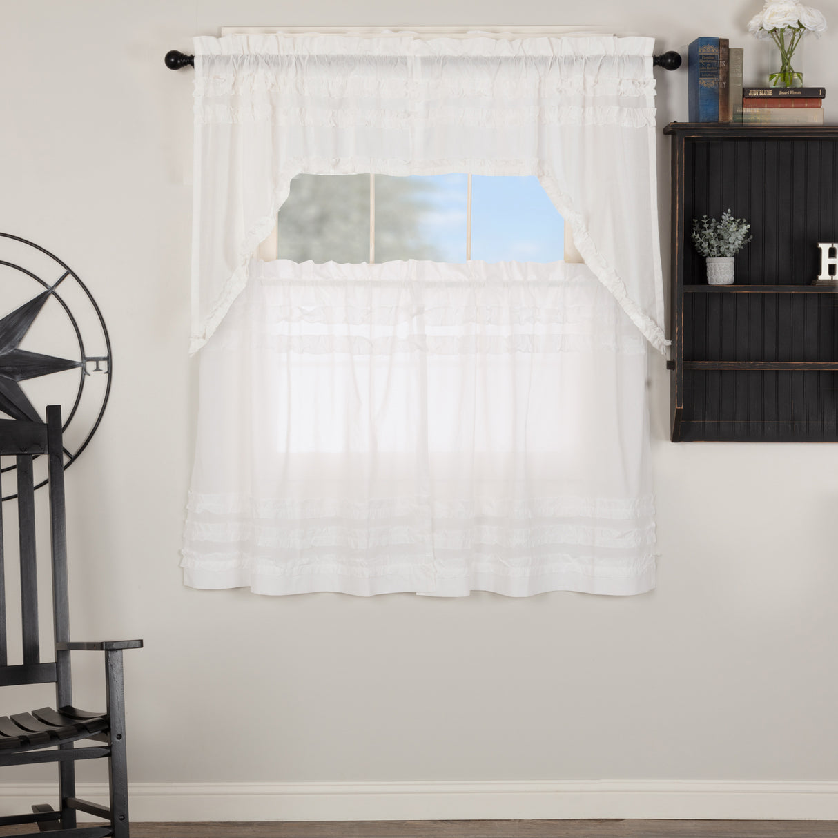 White Ruffled Sheer Petticoat Curtain Set