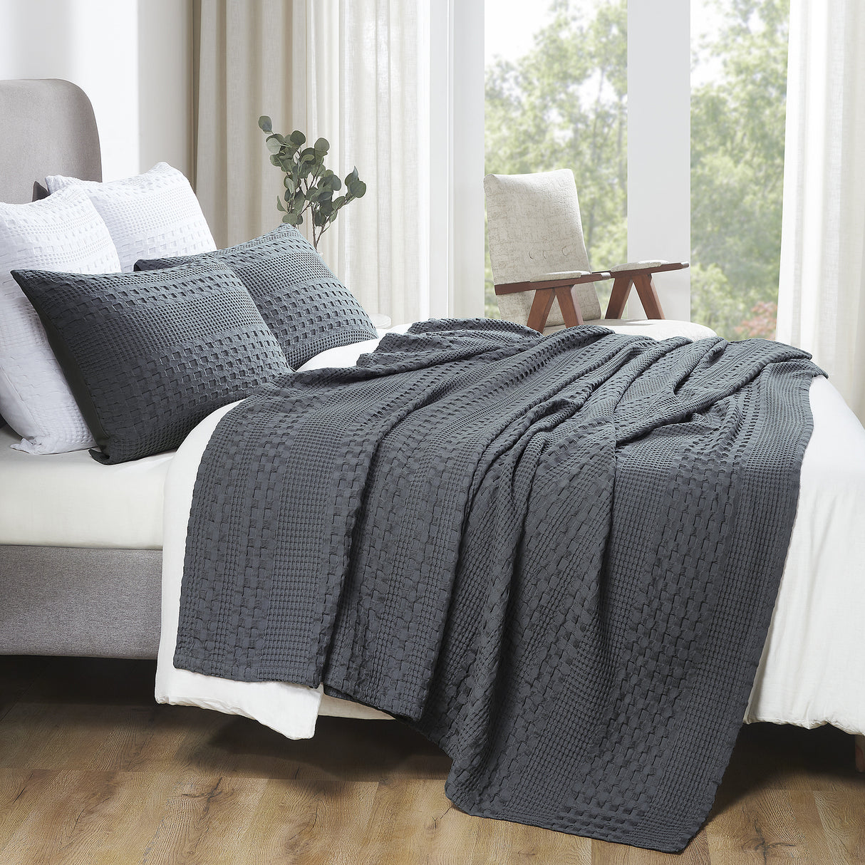100% Cotton Waffle Weave Blanket & Sham Set of 2