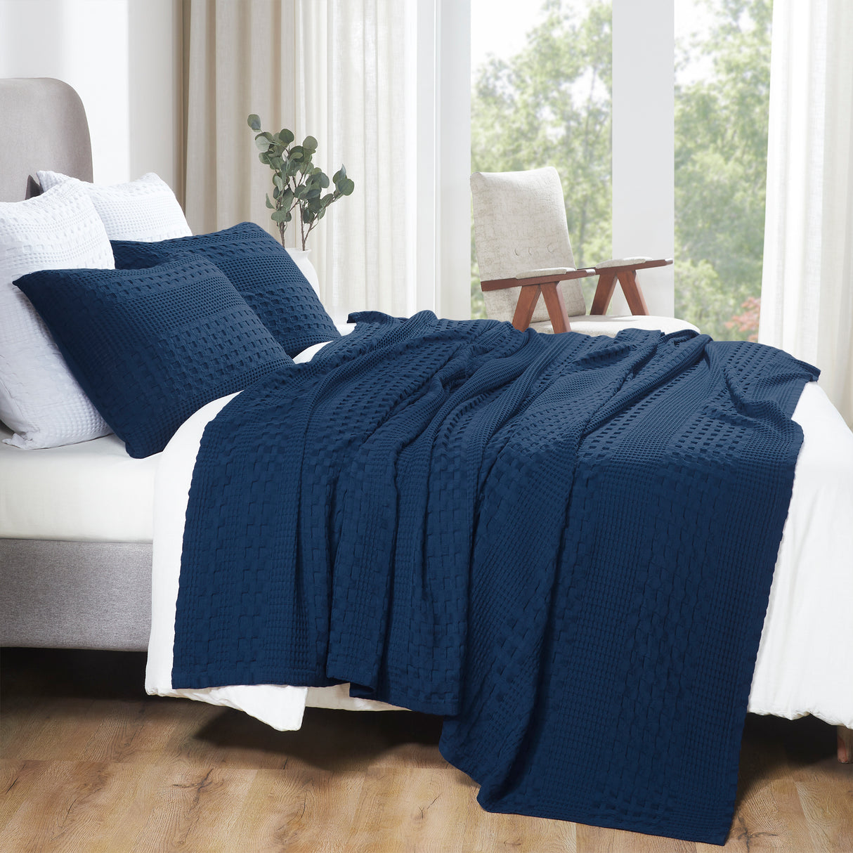 100% Cotton Waffle Weave Blanket & Sham Set of 2