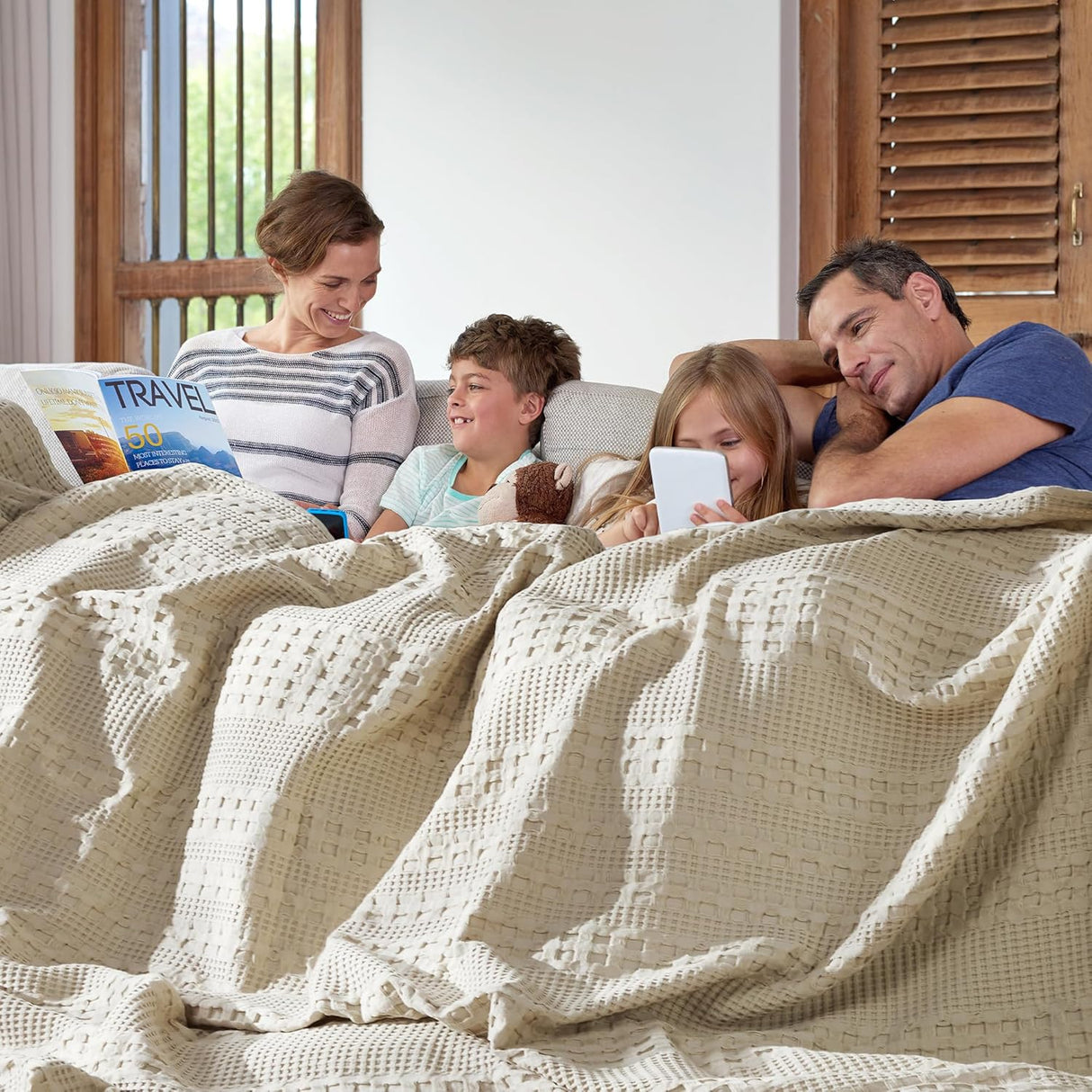 100% Cotton Waffle Weave Blanket & Sham Set of 2