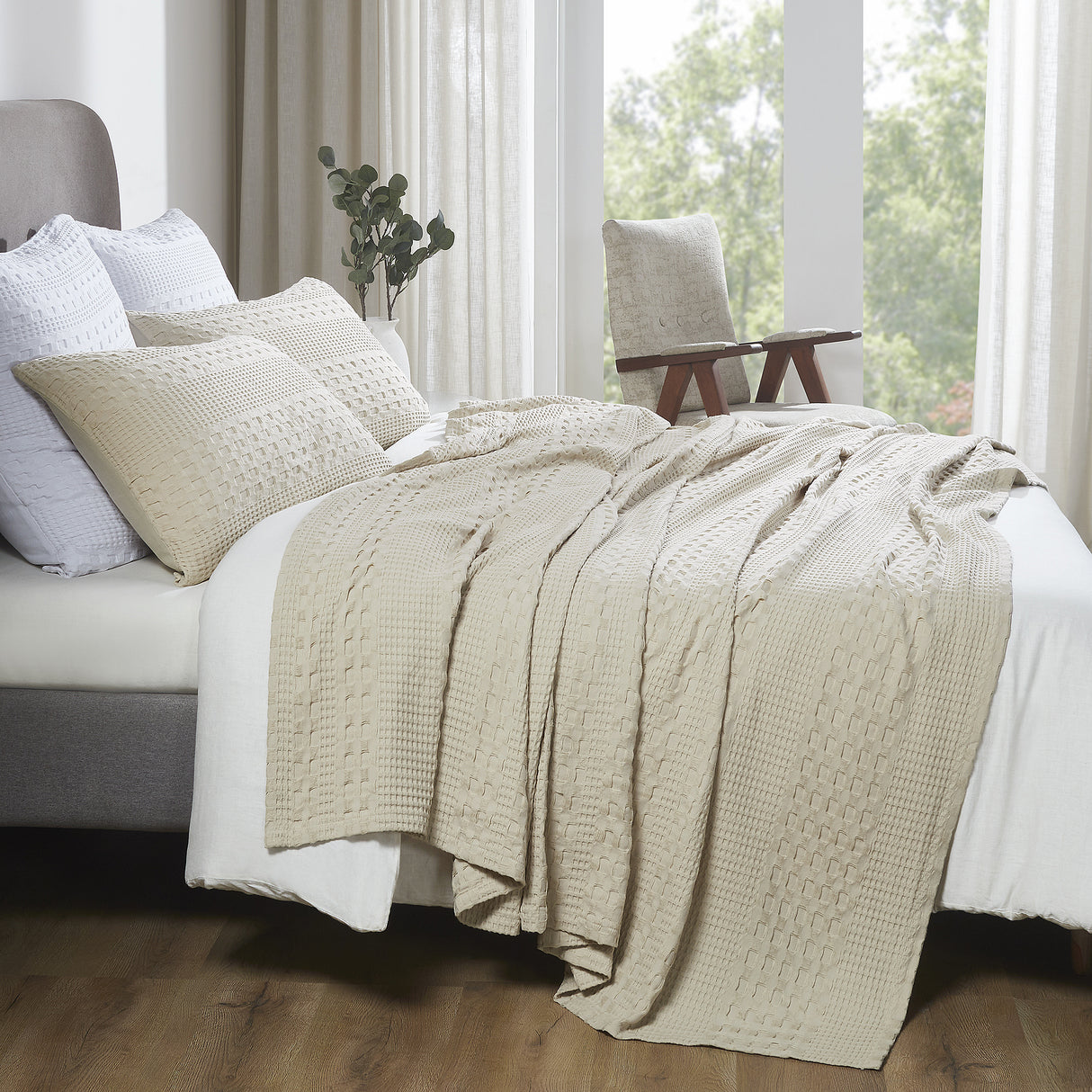 100% Cotton Waffle Weave Blanket & Sham Set of 2