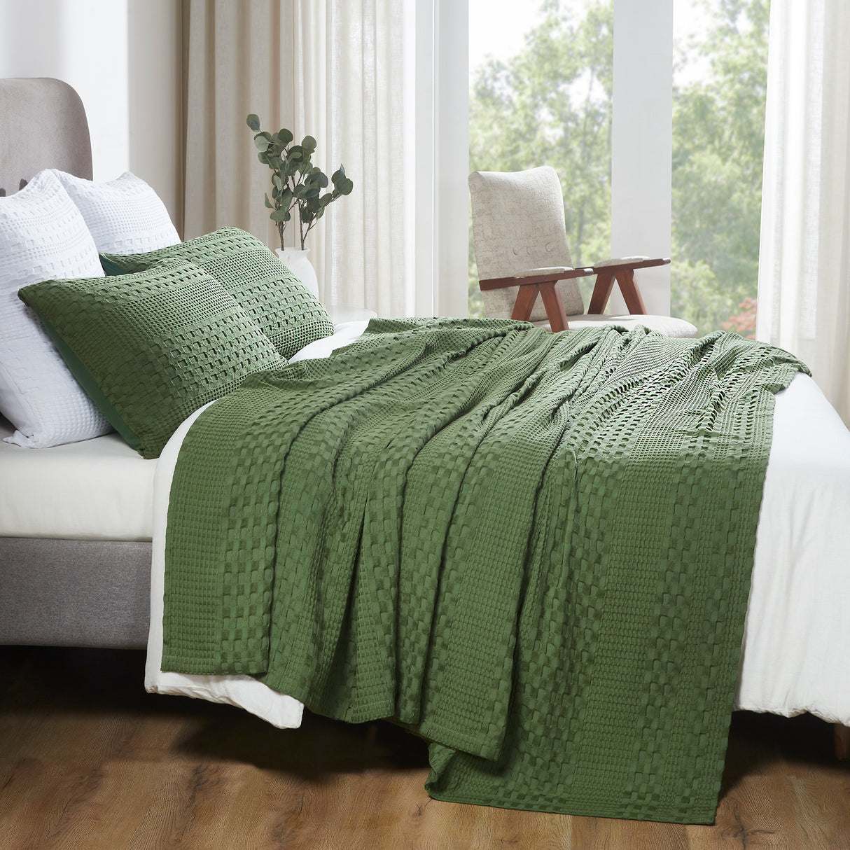 100% Cotton Waffle Weave Blanket & Sham Set of 2