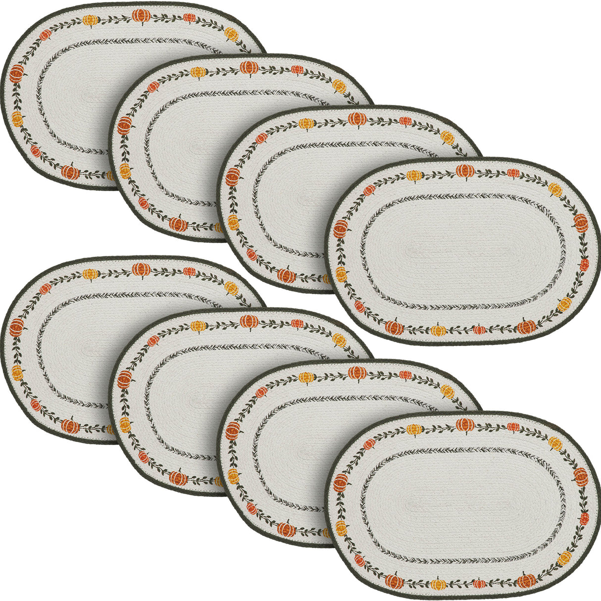 Braided Cotton Pumpkin Bounty Oval Placemat Stencil 13x19, Decorative Fall Placemat, Table Decor for Fall and Thanksgiving, 8 Pack 8 Pack